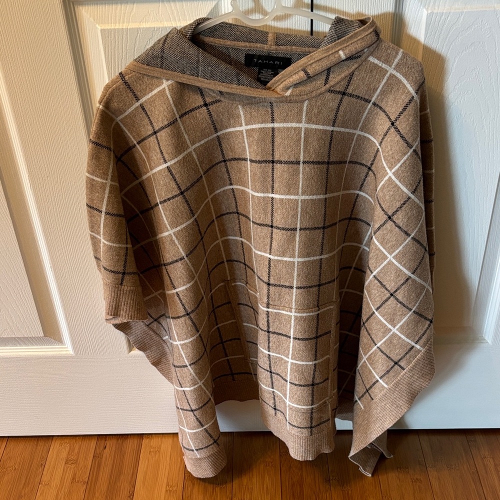 Tahari Brown and White Plaid Cape/ Poncho